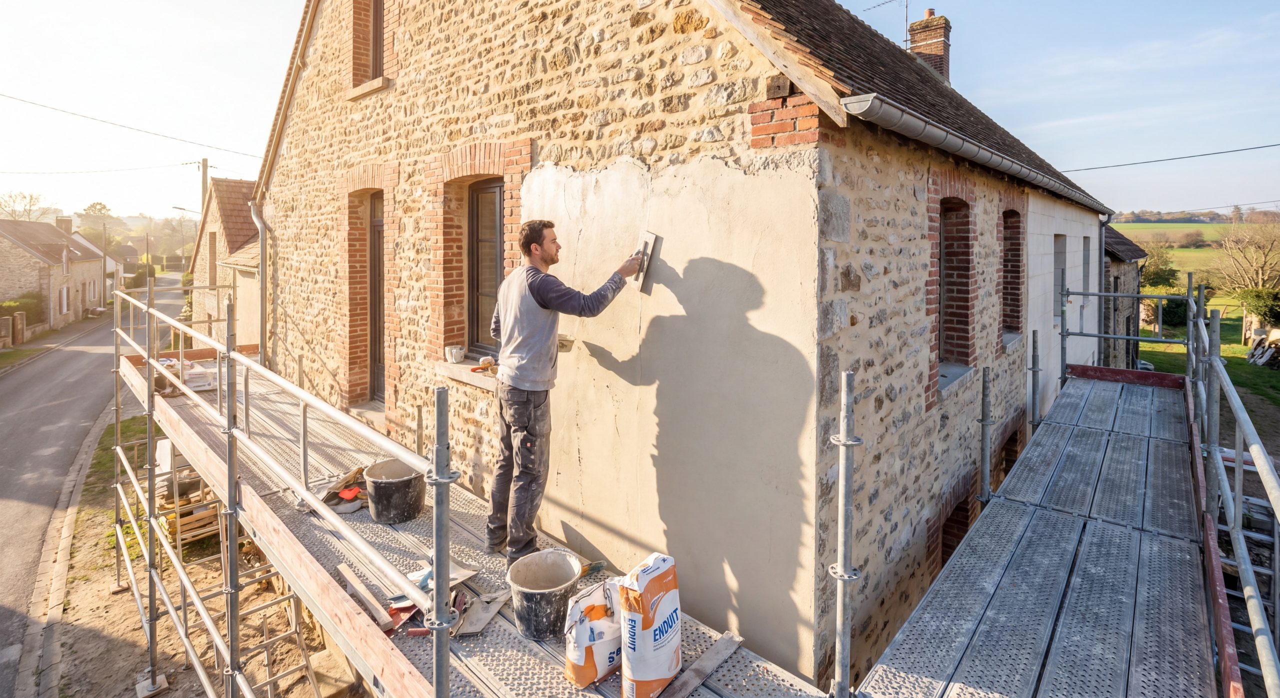 Rénovation façade ravalement 2026 Maçon professionnel ravalement façade enduit crépi maison française échafaudage 2026