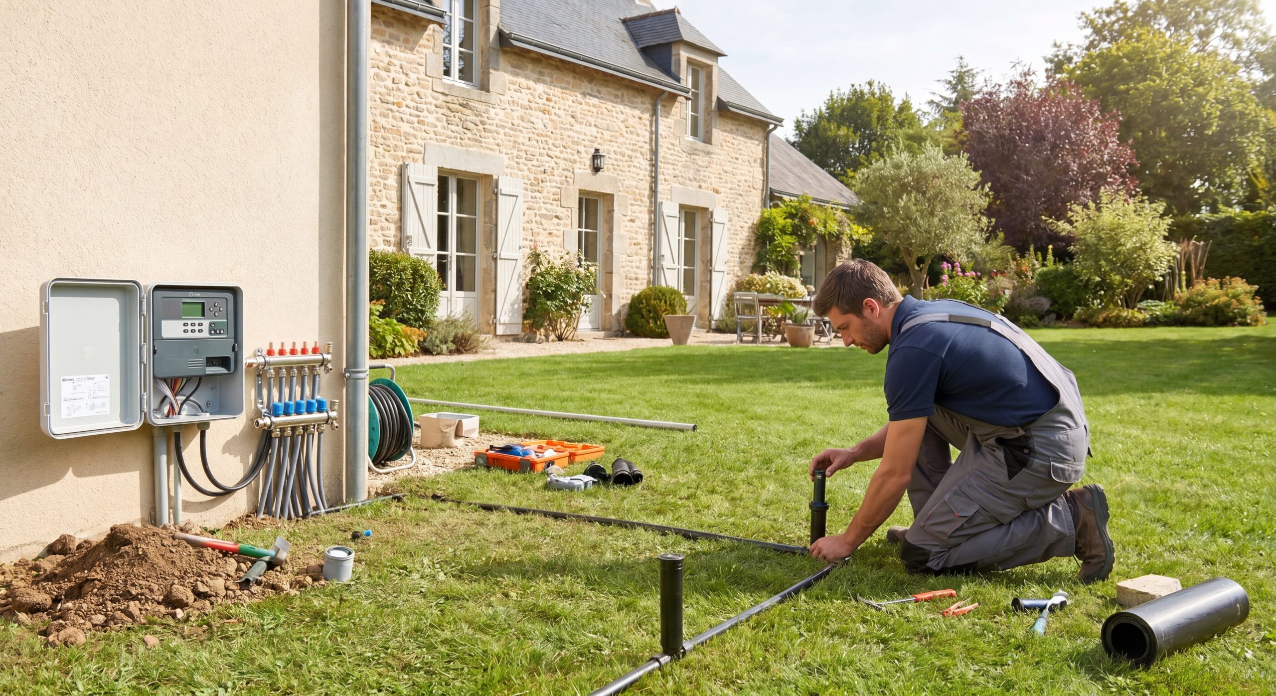 Installation système arrosage automatique programmé jardin maison française 2026