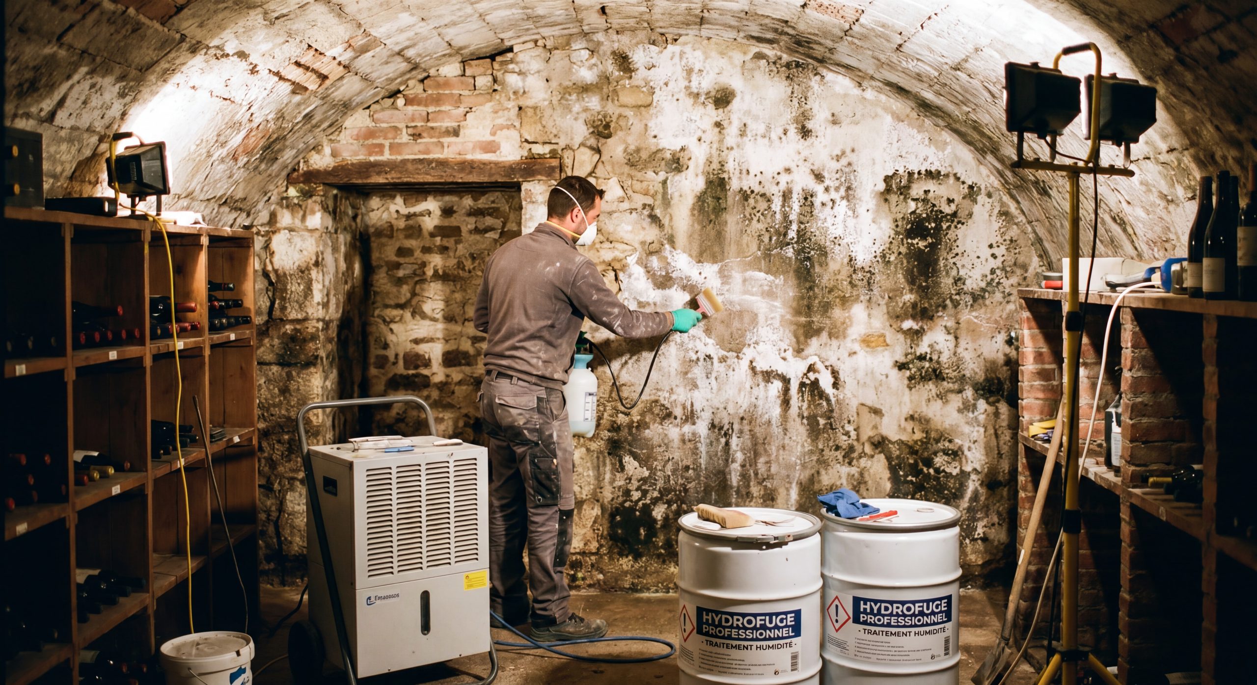 Traitement humidité professionnel 2026 Artisan traitement anti-humidité mur intérieur salpêtre cave maison française 2026