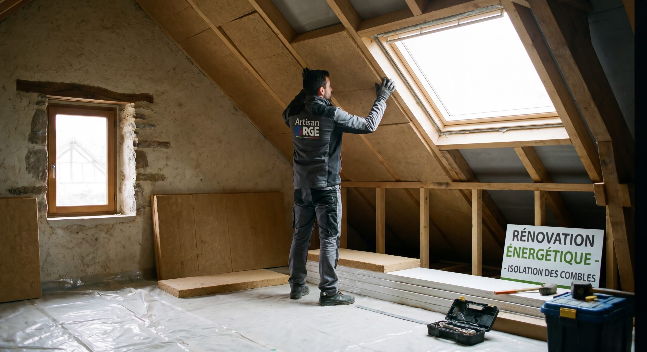 Artisan RGE réalisant des travaux d'isolation thermique pour sortir du statut de passoire thermique