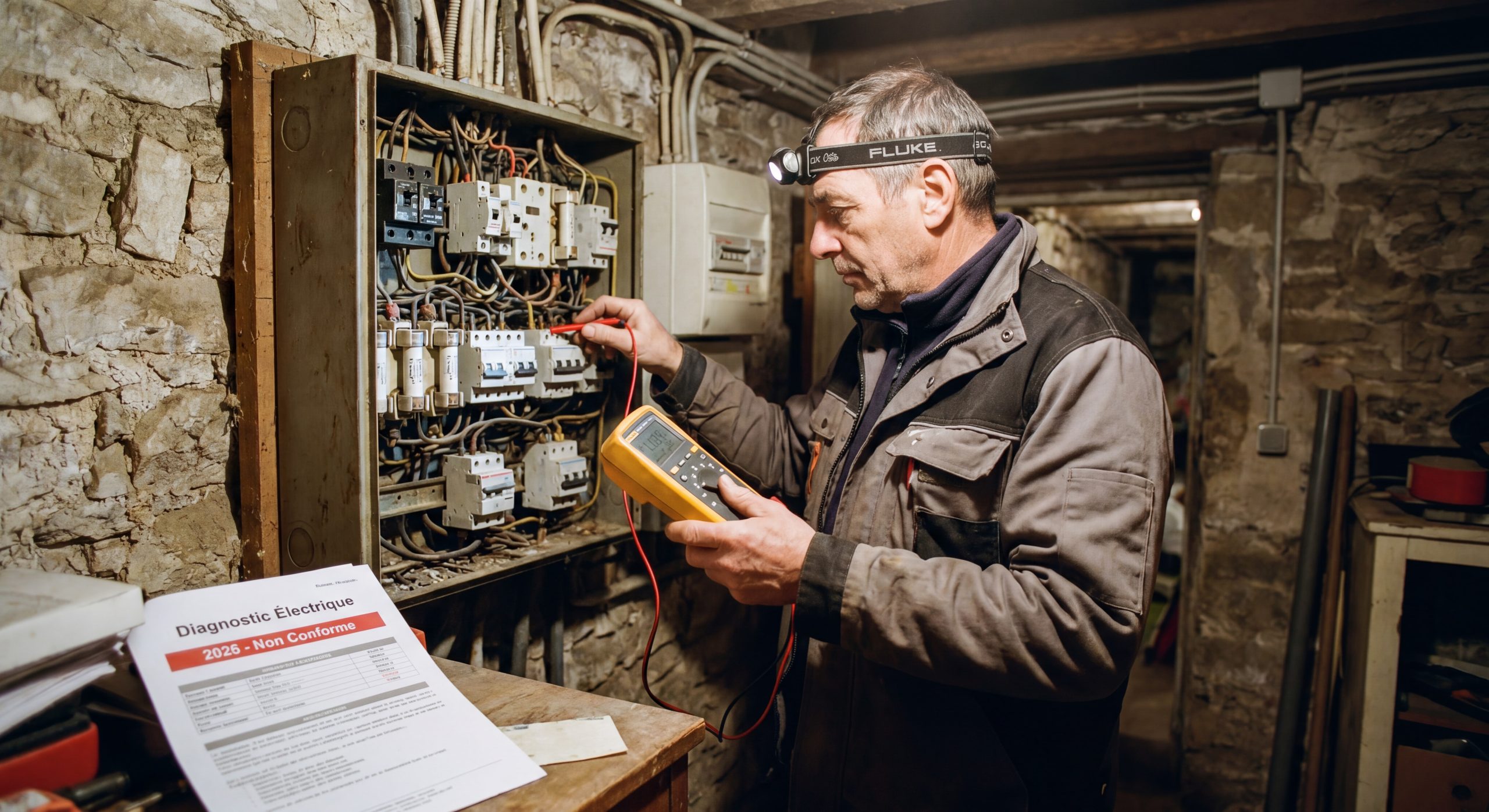 Électricien professionnel diagnostic mise aux normes NF C 15-100 installation électrique ancienne TravauxOptim 2026