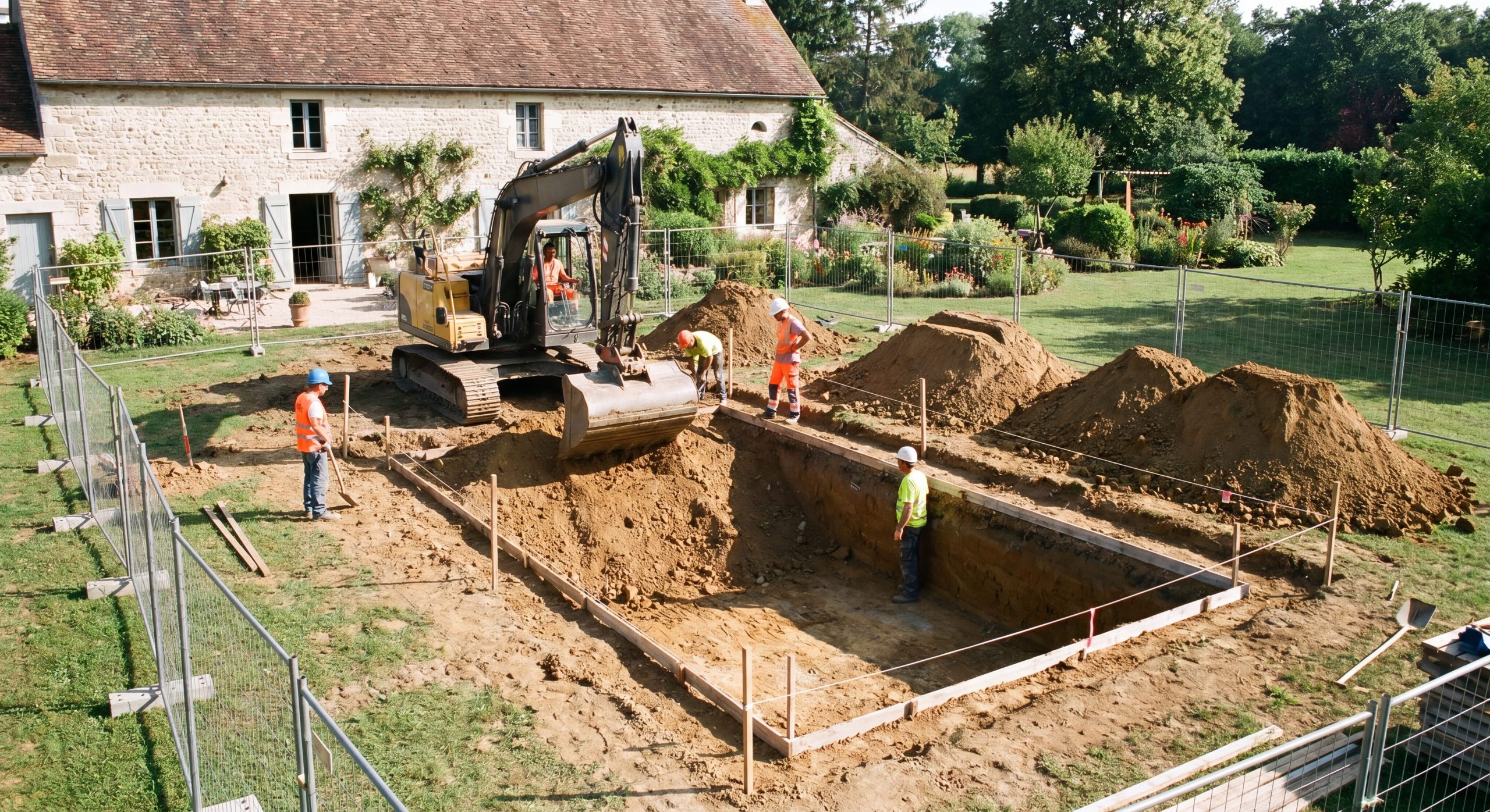 Terrassement piscine 2026 Terrassement création piscine jardin maison française pelleteuse 2026